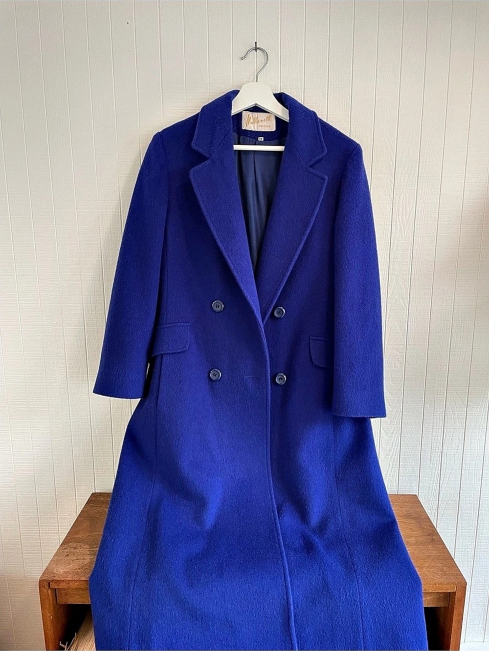Vtg Mallerette Cobalt Blue Wool Statement Coat - Picture 3 of 17